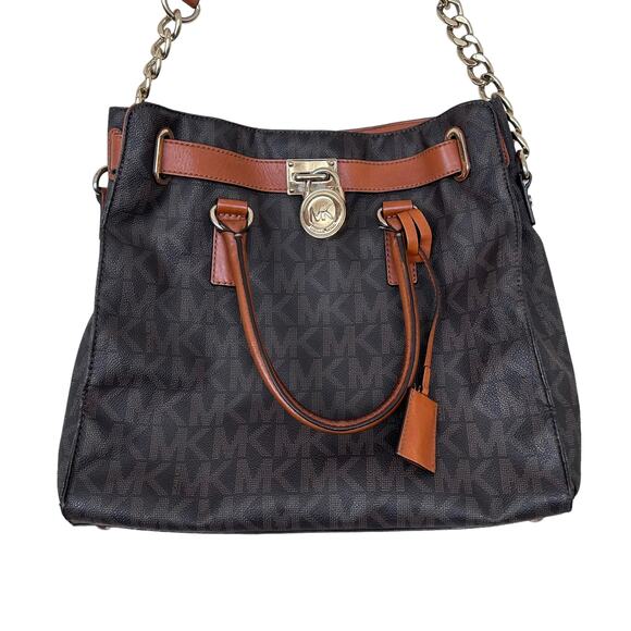 Michael Kors Hamilton Large Satchel Tote Brown Monogram - Picture 2 of 9